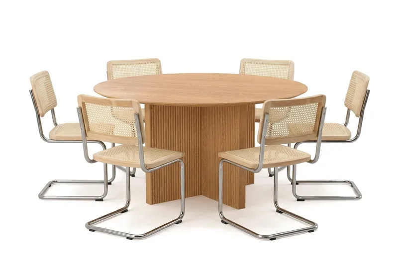 Edda spisegruppe rund 150 cm eik med 6 Build spisestoler, Eik