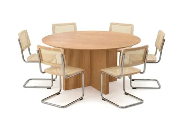 Edda spisegruppe rund 150 cm eik med 6 Build spisestoler - Eik - Møbler - Bord - Spisegruppe