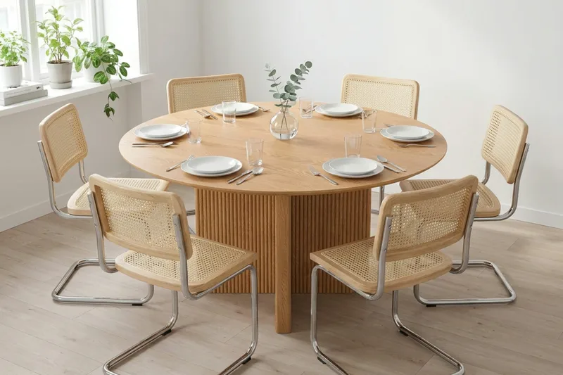 Edda spisegruppe rund 150 cm eik med 6 Build spisestoler - Eik - Møbler - Bord - Spisegruppe