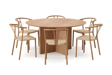 Edda Spisegruppe rund 150 cm Eik med 6 Elysia Spisestoler - Eik - Møbler - Bord - Spisegruppe