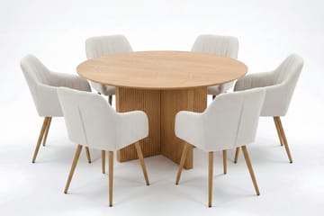 Edda spisegruppe rund 150 cm eik med 6 Filippa spisestoler - Eik - Møbler - Bord - Spisegruppe