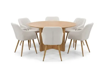 Edda spisegruppe rund 150 cm eik med 6 Filippa spisestoler - Eik - Møbler - Bord - Spisegruppe