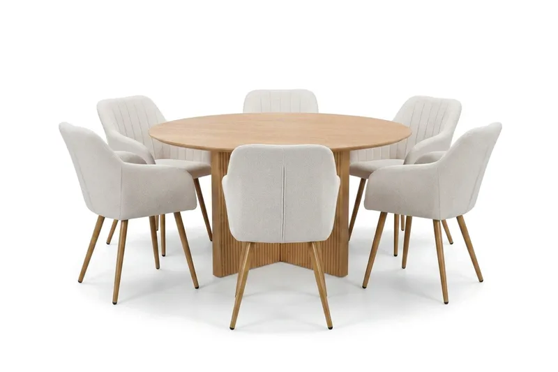 Edda spisegruppe rund 150 cm eik med 6 Filippa spisestoler - Eik - Møbler - Bord - Spisegruppe