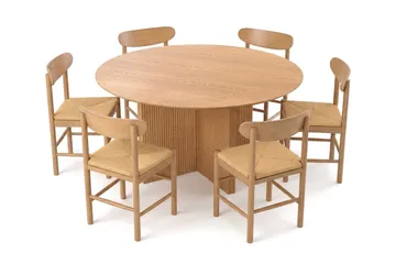 Edda spisegruppe rund 150 cm eik med 6 Malte spisestoler - Møbler - Bord - Spisegruppe