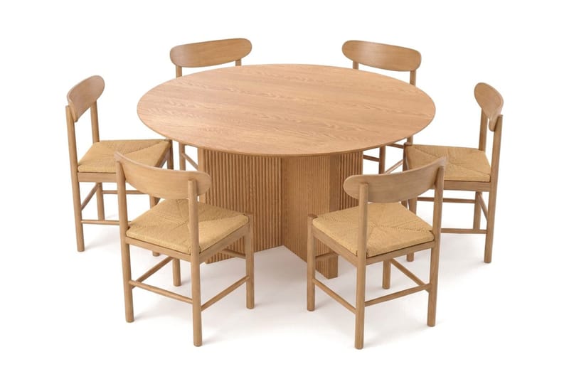 Edda spisegruppe rund 150 cm eik med 6 Malte spisestoler - Møbler - Bord - Spisegruppe