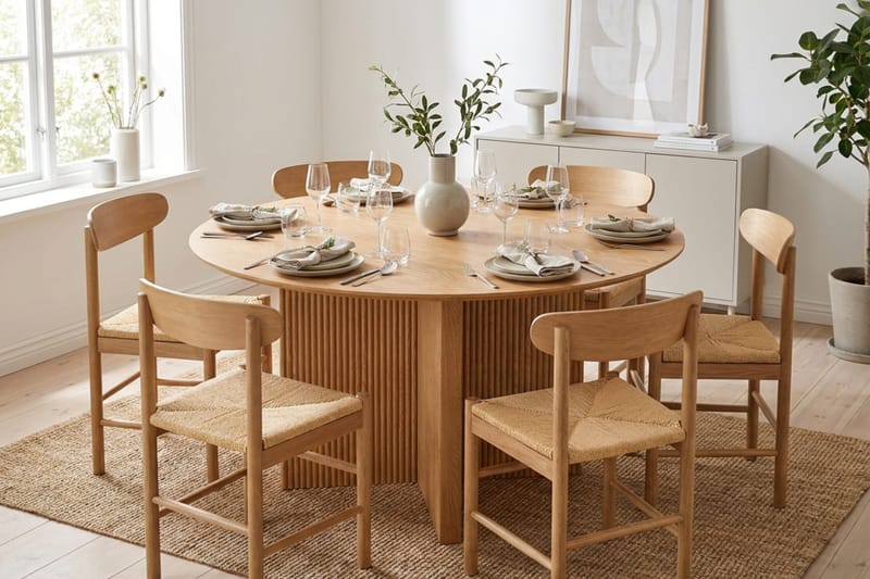 Edda spisegruppe rund 150 cm eik med 6 Malte spisestoler - Møbler - Bord - Spisegruppe