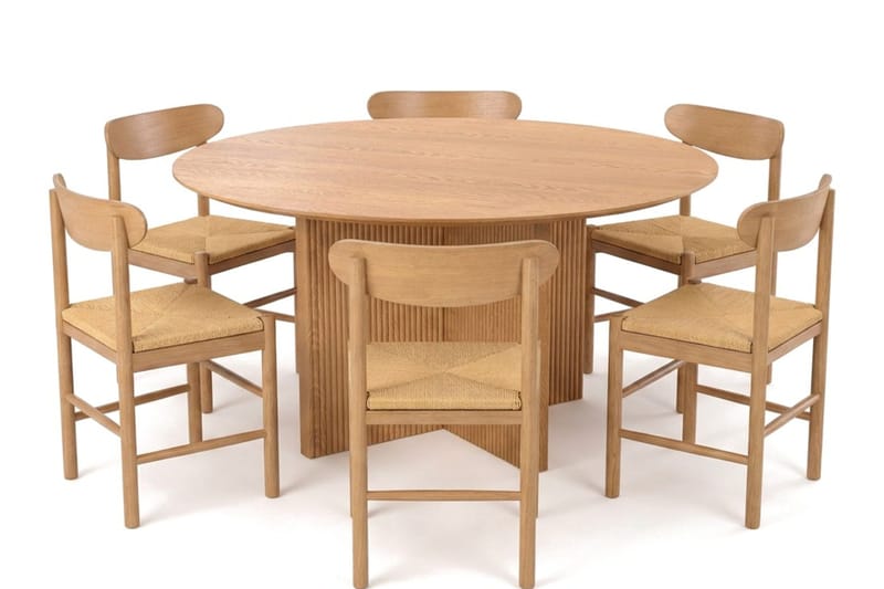 Edda spisegruppe rund 150 cm eik med 6 Malte spisestoler