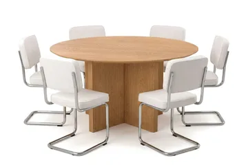 Edda spisegruppe rund 150 cm eik med 6 Milva spisestoler - Eik - Møbler - Bord - Spisegruppe