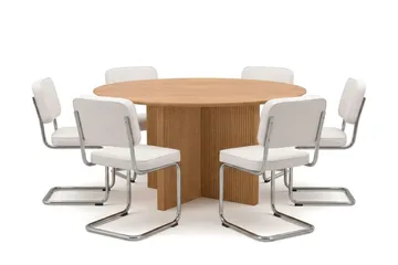 Edda spisegruppe rund 150 cm eik med 6 Milva spisestoler - Eik - Møbler - Bord - Spisegruppe