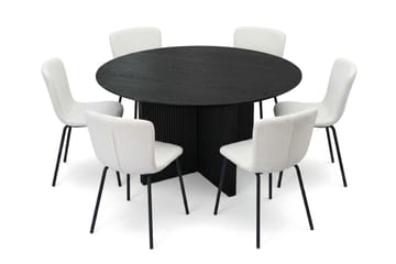 Edda spisegruppe rund 150 cm svart med 6 Katy spisestoler - Svart - Møbler - Bord - Spisegruppe