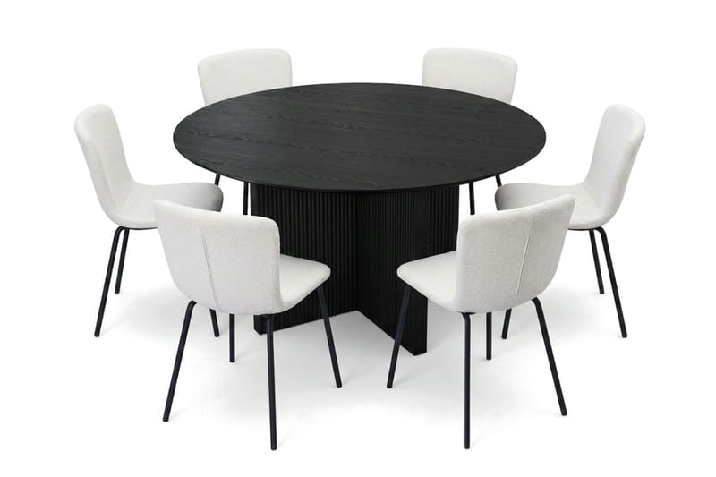 Edda spisegruppe rund 150 cm svart med 6 Katy spisestoler - Svart - Møbler - Bord - Spisegruppe