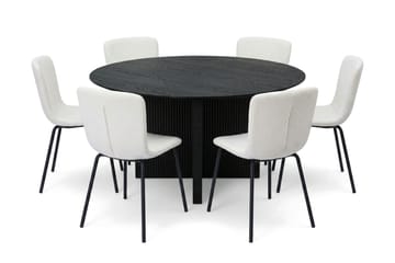 Edda spisegruppe rund 150 cm svart med 6 Katy spisestoler - Svart - Møbler - Bord - Spisegruppe