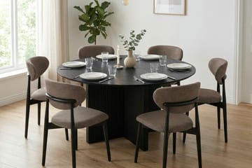 Edda spisegruppe rund 150 cm svart med 6 Molly spisestoler - Svart - Møbler - Bord - Spisegruppe