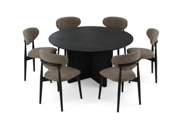 Edda spisegruppe rund 150 cm svart med 6 Molly spisestoler - Svart - Møbler - Bord - Spisegruppe