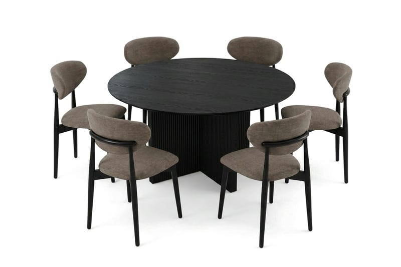 Edda spisegruppe rund 150 cm svart med 6 Molly spisestoler - Svart - Møbler - Bord - Spisegruppe