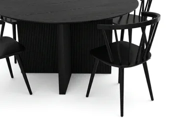 Edda spisegruppe rund 150 cm svart med 6 Tyrö spisestoler - Svart - Møbler - Bord - Spisegruppe