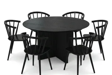 Edda spisegruppe rund 150 cm svart med 6 Tyrö spisestoler - Svart - Møbler - Bord - Spisegruppe