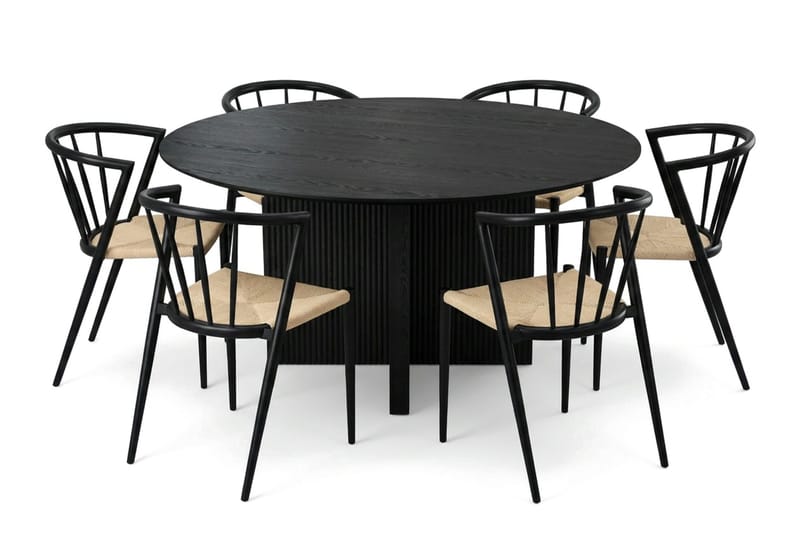 Edda spisegruppe rund 150 cm svart med 6 Winston spisestoler - Svart - Møbler - Bord - Spisegruppe