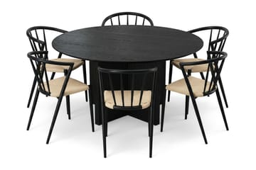 Edda spisegruppe rund 150 cm svart med 6 Winston spisestoler - Svart - Møbler - Bord - Spisegruppe