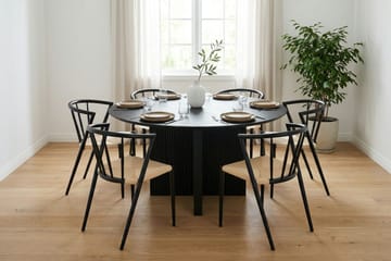 Edda spisegruppe rund 150 cm svart med 6 Winston spisestoler - Svart - Møbler - Bord - Spisegruppe