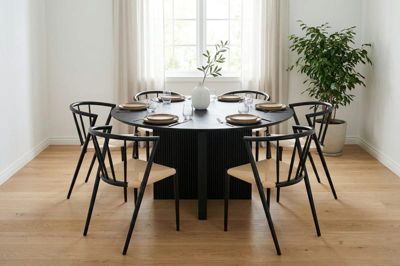Edda spisegruppe rund 150 cm svart med 6 Winston spisestoler - Svart - Møbler - Bord - Spisegruppe
