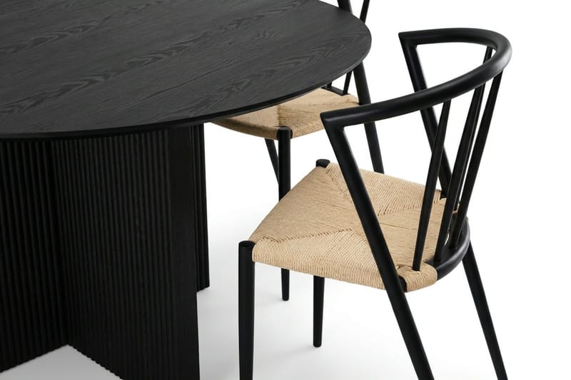 Edda spisegruppe rund 150 cm svart med 6 Winston spisestoler - Svart - Møbler - Bord - Spisegruppe