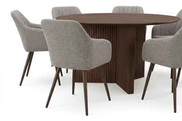 Edda spisegruppe rund 150 cm valnøtt med 6 Filippa spisestoler - Møbler - Bord - Spisegruppe