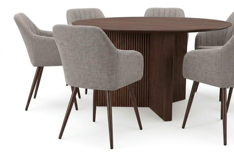 Edda spisegruppe rund 150 cm valnøtt med 6 Filippa spisestoler - Møbler - Bord - Spisegruppe