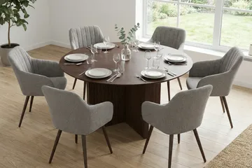 Edda spisegruppe rund 150 cm valnøtt med 6 Filippa spisestoler - Møbler - Bord - Spisegruppe
