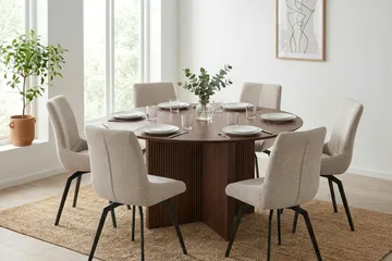 Edda spisegruppe rund 150 cm valnøtt med 6 Mora spisestoler - Valnøtt - Møbler - Bord - Spisegruppe