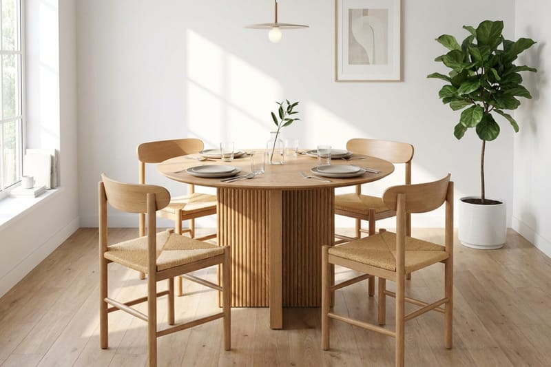 Edda spisegruppe rundt 110 cm eik med 4 Malte spisestoler - Møbler - Bord - Spisegruppe