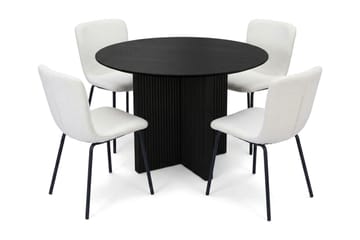 Edda Spisegruppe rundt 110 cm Svart med 4 Katy spisestoler - Svart - Møbler - Bord - Spisegruppe