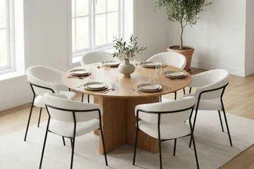 Edda spisegruppe rundt 130 cm eik med 6 Karol spisestoler - Eik - Møbler - Bord - Spisegruppe