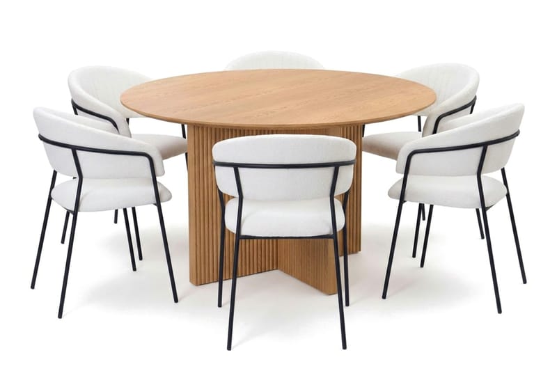 Edda spisegruppe rundt 130 cm eik med 6 Karol spisestoler - Eik - Møbler - Bord - Spisegruppe