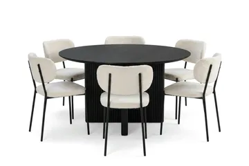 Edda spisegruppe rundt 130 cm svart med 6 Gemmiano spisestoler - Svart - Møbler - Bord - Spisegruppe