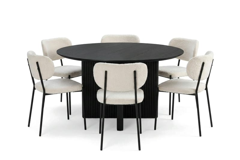 Edda spisegruppe rundt 130 cm svart med 6 Gemmiano spisestoler - Svart - Møbler - Bord - Spisegruppe