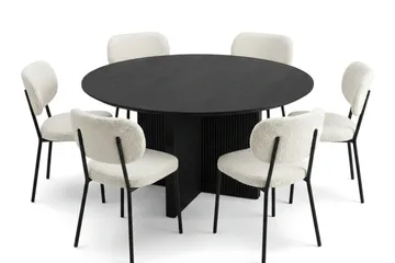 Edda spisegruppe rundt 130 cm svart med 6 Gemmiano spisestoler - Svart - Møbler - Bord - Spisegruppe