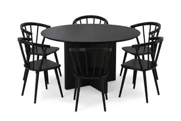 Edda spisegruppe rundt 130 cm svart med 6 Tyrö spisestoler - Svart - Møbler - Bord - Spisegruppe