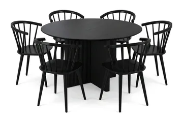 Edda spisegruppe rundt 130 cm svart med 6 Tyrö spisestoler - Svart - Møbler - Bord - Spisegruppe
