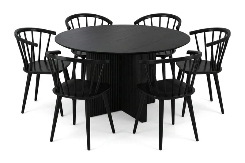 Edda spisegruppe rundt 130 cm svart med 6 Tyrö spisestoler - Svart - Møbler - Bord - Spisegruppe