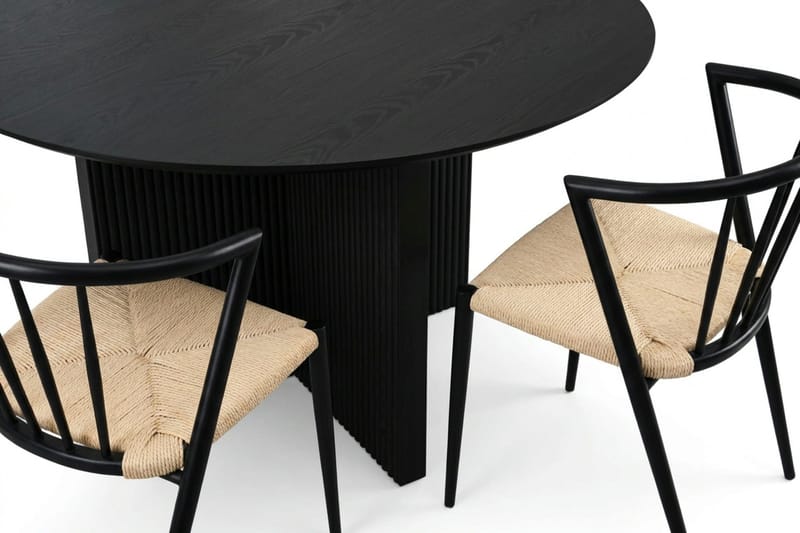 Edda spisegruppe rundt 130 cm svart med 6 Winston spisestoler - Svart - Møbler - Bord - Spisegruppe