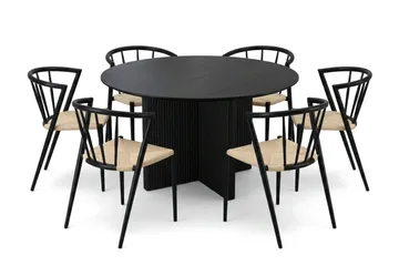 Edda spisegruppe rundt 130 cm svart med 6 Winston spisestoler - Svart - Møbler - Bord - Spisegruppe