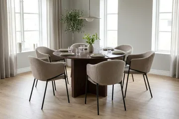 Edda spisegruppe rundt 130 cm valnøtt med 6 Filip spisestoler - Valnøtt - Møbler - Bord - Spisegruppe