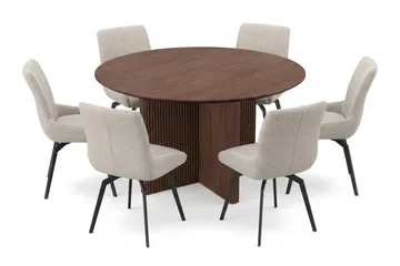 Edda spisegruppe rundt 130 cm valnøtt med 6 Mora spisestoler - Valnøtt - Møbler - Bord - Spisegruppe