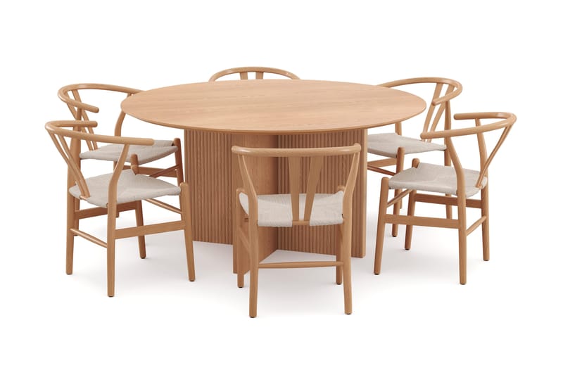 Edda spisegruppe rundt 150 cm eik med 6 Dastoori spisestoler, Eik