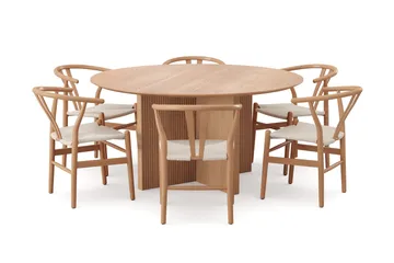 Edda spisegruppe rundt 150 cm eik med 6 Dastoori spisestoler - Eik - Møbler - Bord - Spisegruppe