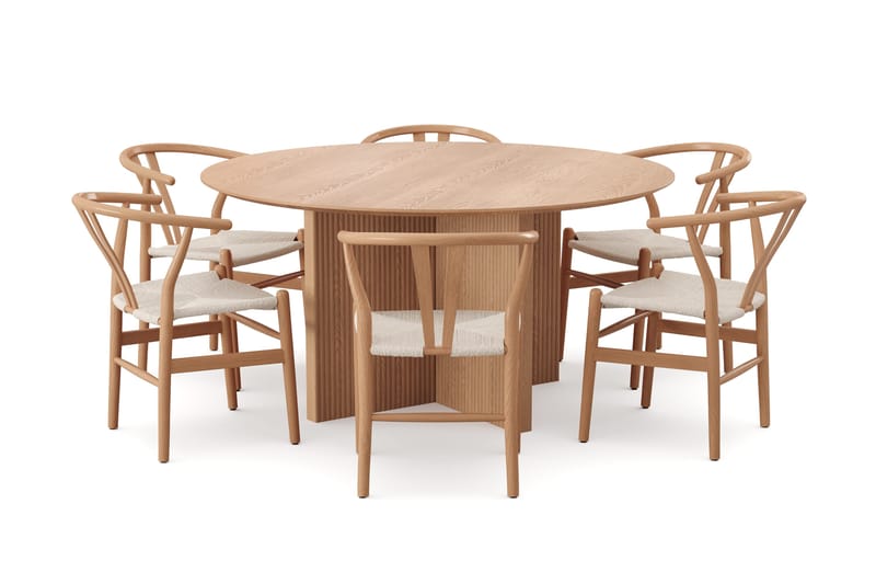 Edda spisegruppe rundt 150 cm eik med 6 Dastoori spisestoler - Eik - Møbler - Bord - Spisegruppe