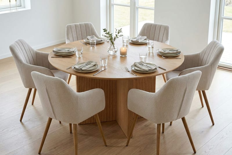 Edda spisegruppe rundt 150 cm eik med 6 Karol spisestoler - Eik - Møbler - Bord - Spisegruppe