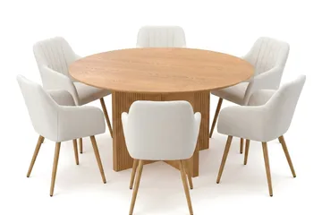 Edda spisegruppe rundt 150 cm eik med 6 Karol spisestoler - Eik - Møbler - Bord - Spisegruppe