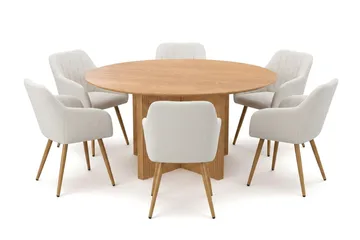 Edda spisegruppe rundt 150 cm eik med 6 Karol spisestoler - Eik - Møbler - Bord - Spisegruppe